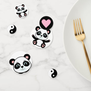 Cute Panda Bear & Yin Yang Black & White Confetti