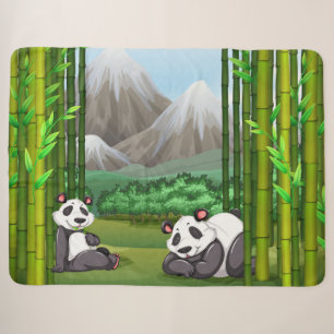Cute Panda Bears and Bamboo Sherpa Blanket