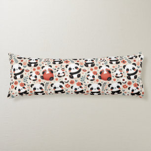 Cute Panda Bears and Flowers Body Cushion
