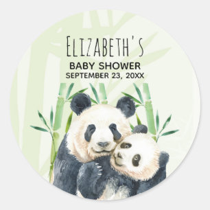 Cute Panda Bears Cuddling Watercolor Baby Shower Classic Round Sticker