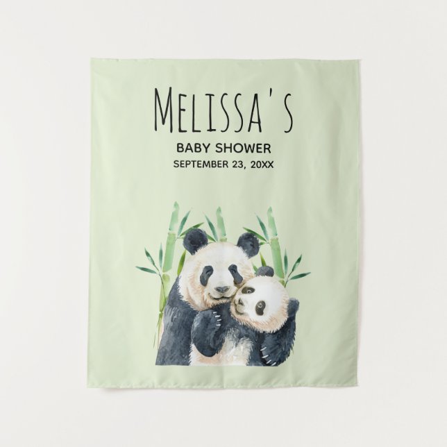 Cute Panda Bears Cuddling Watercolor Baby Shower Tapestry (Front)