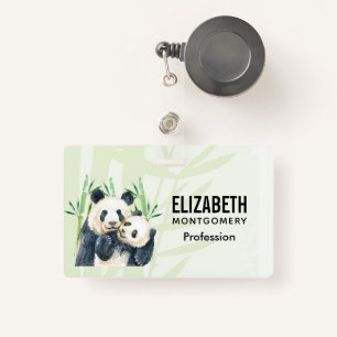 Cute Panda Bears Cuddling Watercolor ID Badge