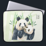 Cute Panda Bears Cuddling Watercolor Laptop Sleeve<br><div class="desc">Personalised laptop sleeve with a cute watercolor illustration featuring a black and white mum and baby panda bear cuddling together. Mummy is holding her cub amongst some green bamboo stalks.</div>