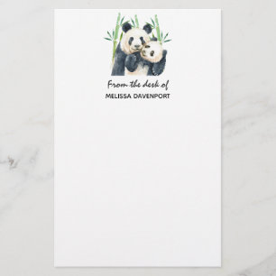 Cute Panda Bears Cuddling Watercolor Stationery