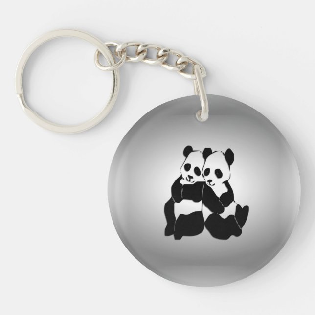 Cute Panda Bears Key Ring (Front)
