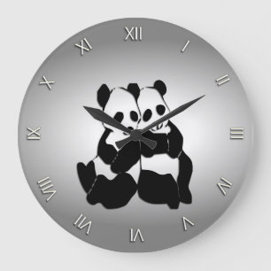 Cute Panda Bears Large Clock