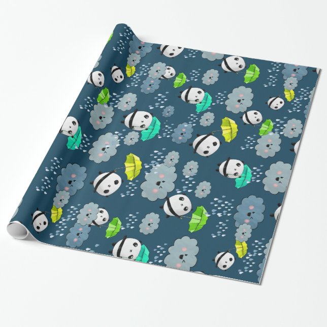 Cute Panda Bears Pattern Wrapping Paper (Unrolled)