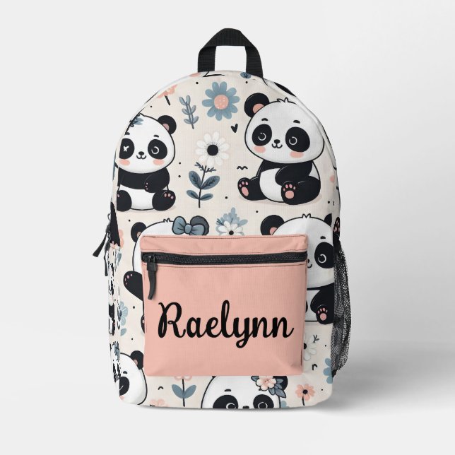 Cute Panda Bears Personalised  Printed Backpack (Front)