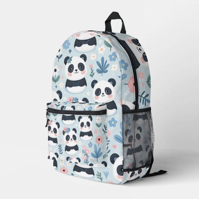 Cute Panda Bears  Printed Backpack (Back Corner Right)