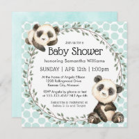 Cute Panda Bears Square Baby Shower