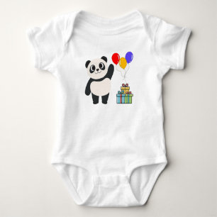 Cute Panda Birthday Baby cloth with Balloons & Gif Bodysuit