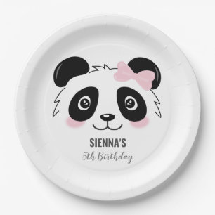 Cute Panda Birthday Baby Party Pink Black White Paper Plate