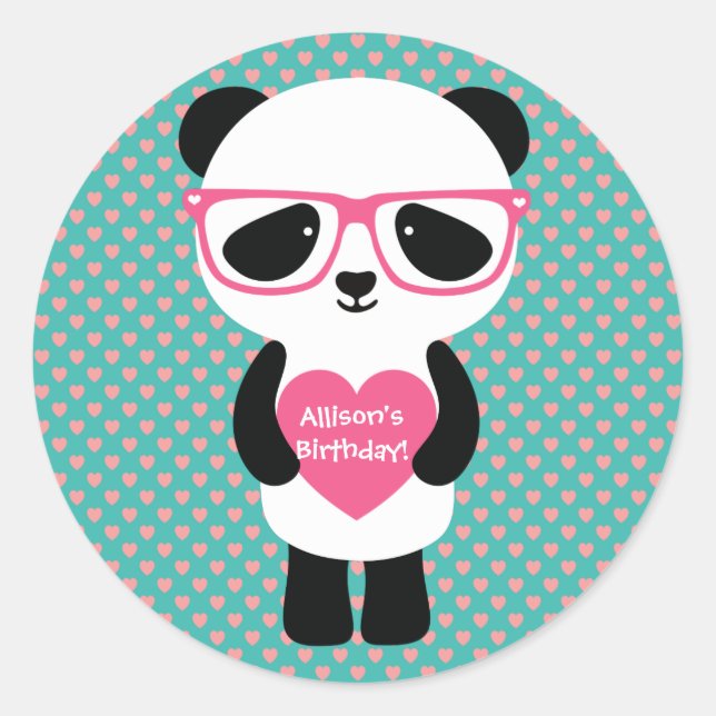 Cute Panda Birthday Classic Round Sticker (Front)