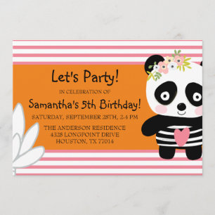 Cute Panda Birthday Girl Invitation