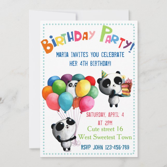 Cute Panda Birthday Invitation (Front)