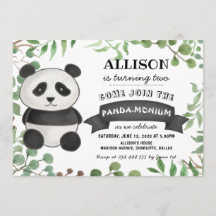 Cute Panda Birthday Party Stripes Pandamonium Invitation