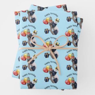 Cute Panda Birthday Party Wrapping Paper Sheets