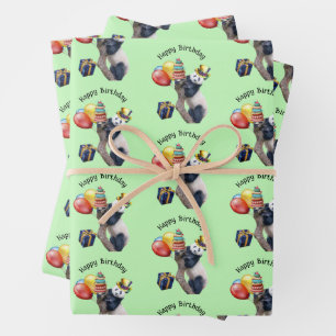 Cute Panda Birthday Party Wrapping Paper Sheets