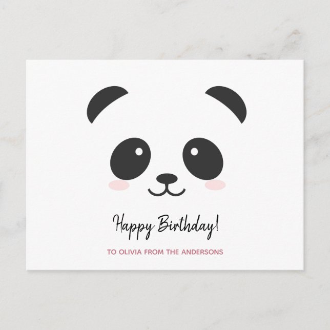Cute panda black white personalised Birthday  Postcard (Front)