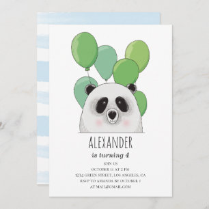 Cute panda. Blue and green boy birthday party Invitation