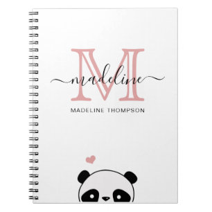 Cute Panda Blush Pink Monogram Script Notebook