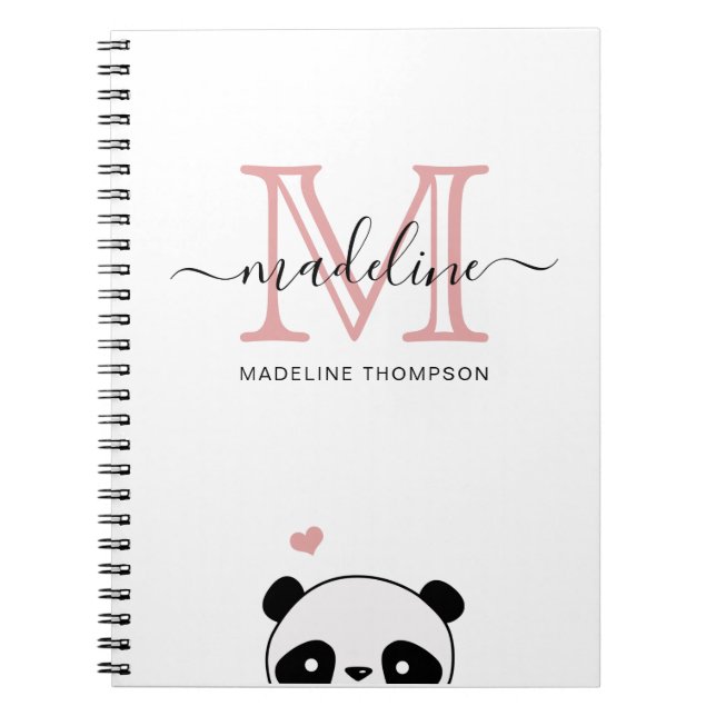 Cute Panda Blush Pink Monogram Script Notebook (Front)