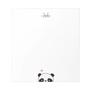 Cute Panda Blush Pink Monogram Script Notepad