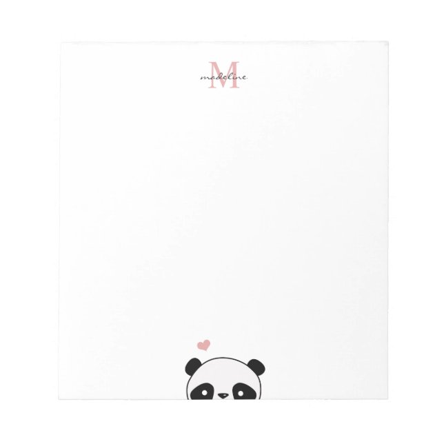 Cute Panda Blush Pink Monogram Script Notepad (Front)