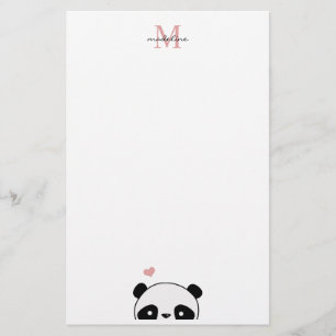 Cute Panda Blush Pink Monogram Script Stationery