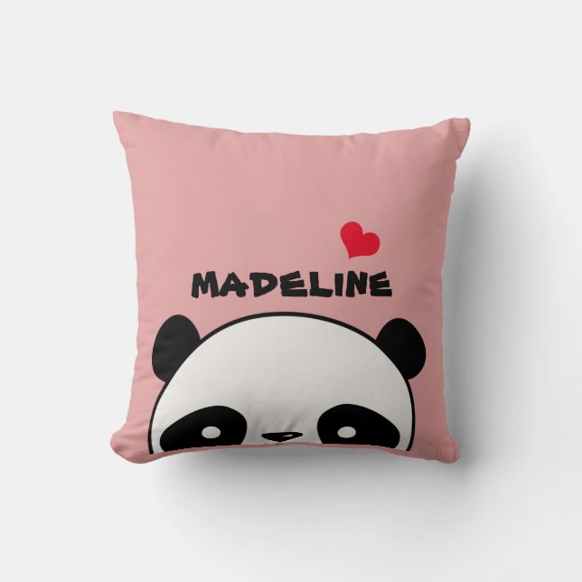 Cute Panda Blush Pink Personalised Name Cushion (Front)