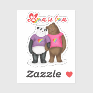 Cute panda & brown bear love is love vinyl sticker