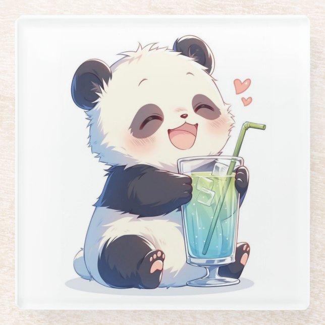 Cute Panda Bubble Tea Coaster | Kawaii Boba Panda  (Front)