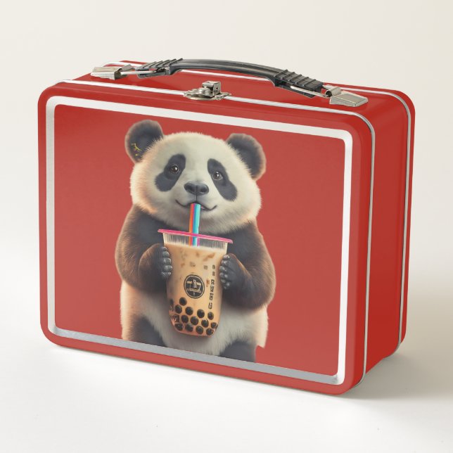 Cute Panda Bubble Tea Insulated Lunch Box for Kids (Front)