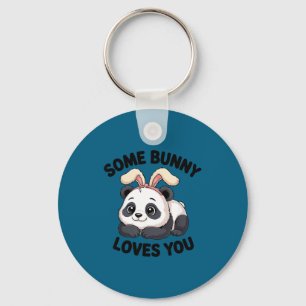 Cute Panda Bunny Some Bunny Loves You Key Ring