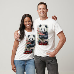 Cute Panda carrying Flowers for Mother's Day on a T-Shirt