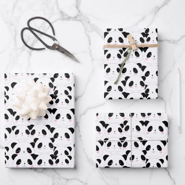 Cute Panda Cartoon Art Wrapping Paper Sheet (Front)