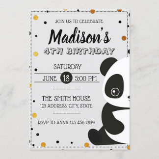 Cute Panda Cartoon Birthday Party RSVP Invitation
