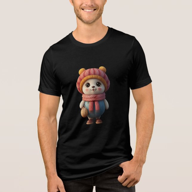 Cute Panda Character in Winter Outfit – Cosy Carto Tri-Blend Shirt (Front)