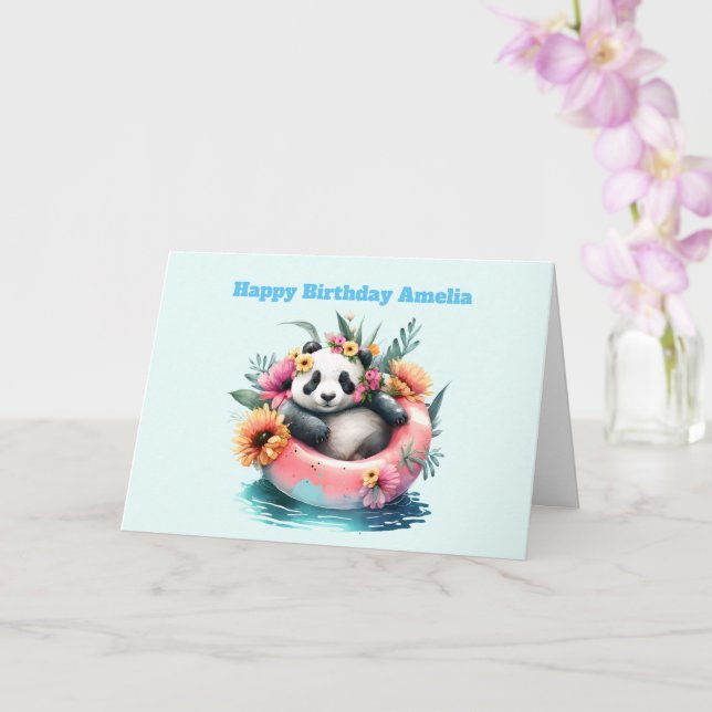  Cute Panda Chilling in an Inner Tube Birthday Card (Orchid)