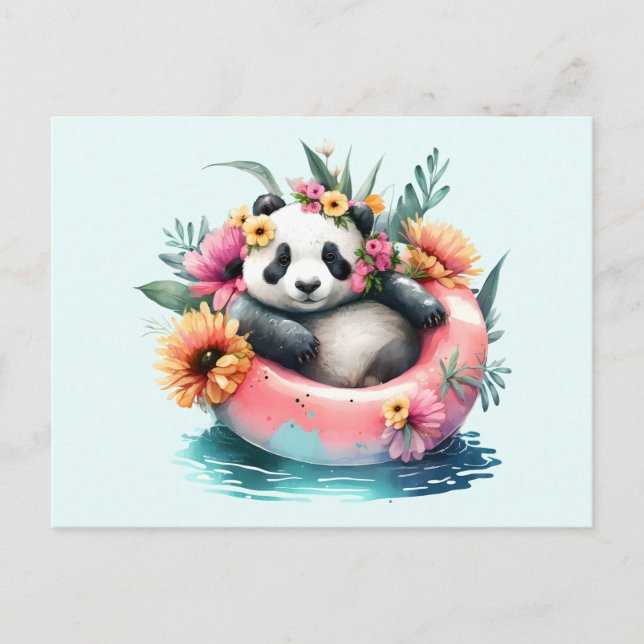 Cute Panda Chilling in an Inner Tube Postcard (Front)