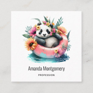Cute Panda Chilling in an Inner Tube Square Business Card