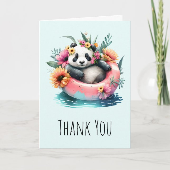 Cute Panda Chilling in an Inner Tube Thank You Card (Front)
