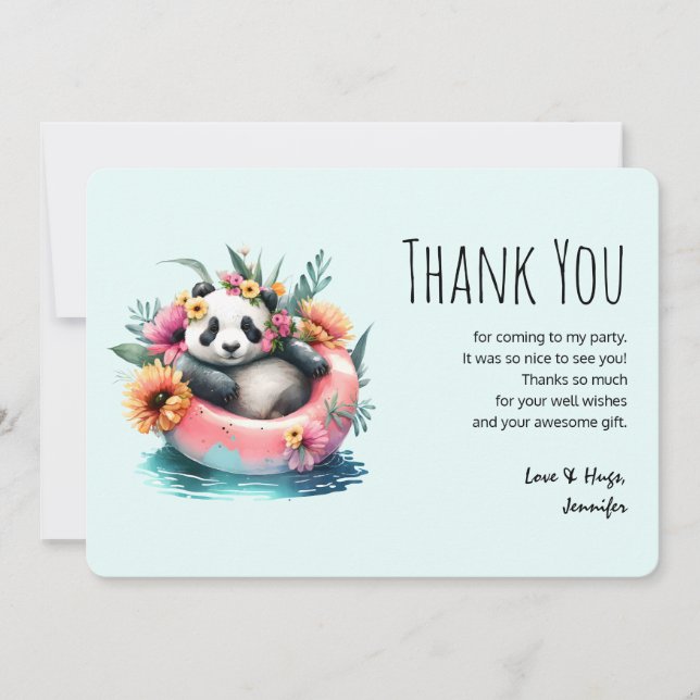 Cute Panda Chilling in an Inner Tube Thank You Card (Front)