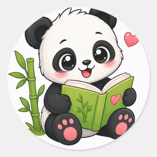 cute panda classic round sticker (Front)