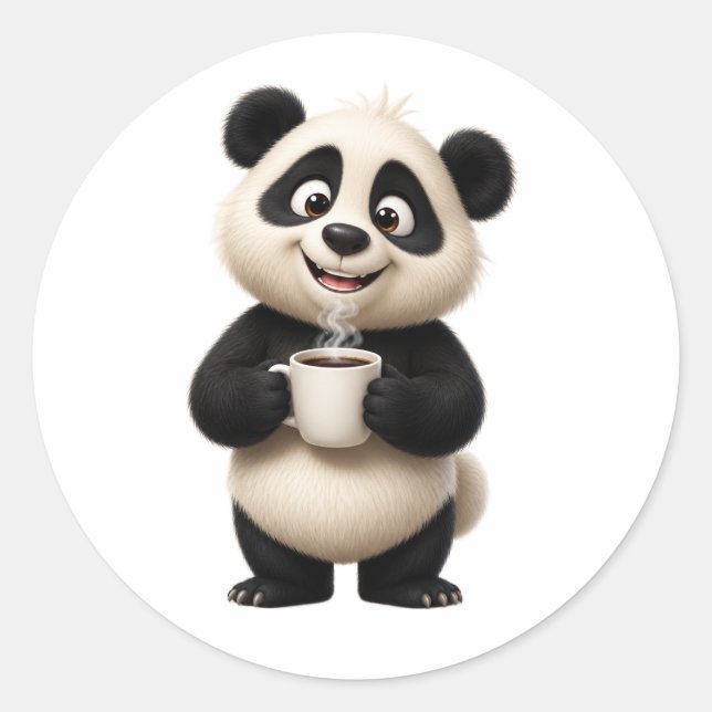 Cute Panda Coffee Lover Sticker Design (Front)