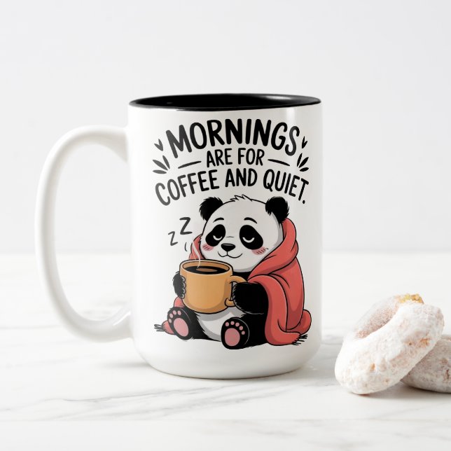 Cute Panda Coffee Quiet Mornings Cosy Introvert Two-Tone Coffee Mug (With Donut)