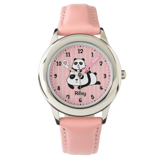 Cute Panda Cub and Mummy Kids Personalised Watch (Front)