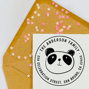 Cute Panda Custom Family Name Round Return Address Self-inking Stamp