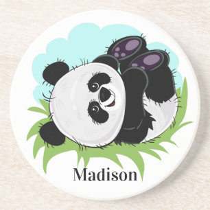 Cute Panda custom name sandstone coaster