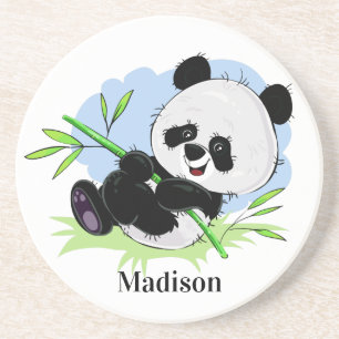 Cute Panda custom name sandstone coaster